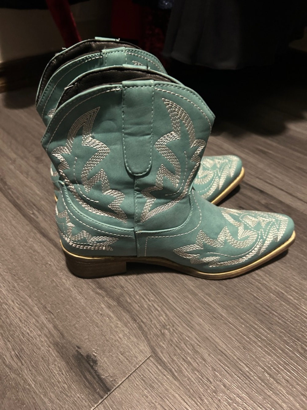 Teal Western Embroidered Ankle Booties